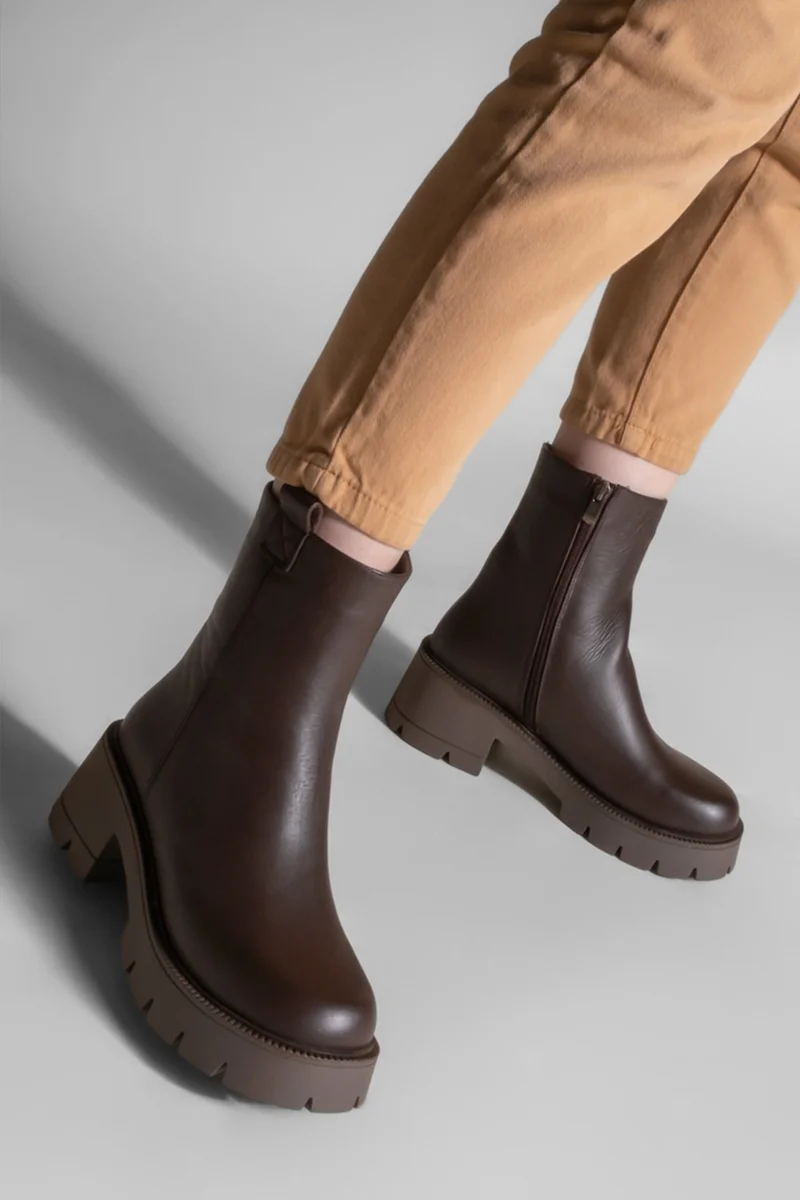 مارجين Women Genuine Leather Casual Boots Thick Skid Sole Fesko