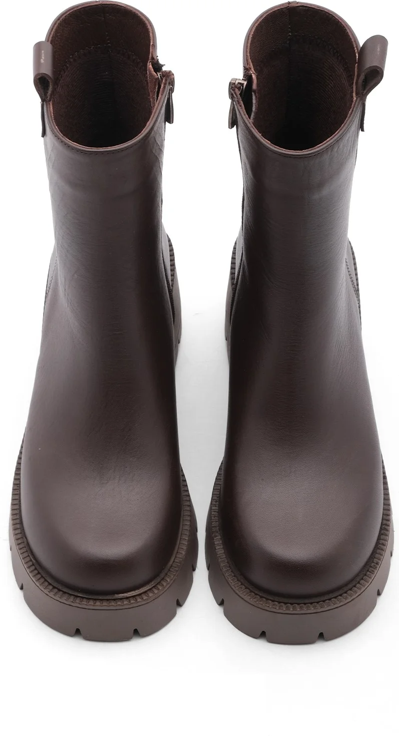 مارجين Women Genuine Leather Casual Boots Thick Skid Sole Fesko