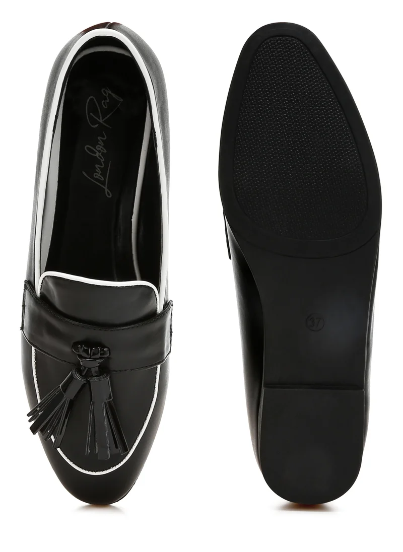 London Rag Dual Tone Tassel Loafers in Black