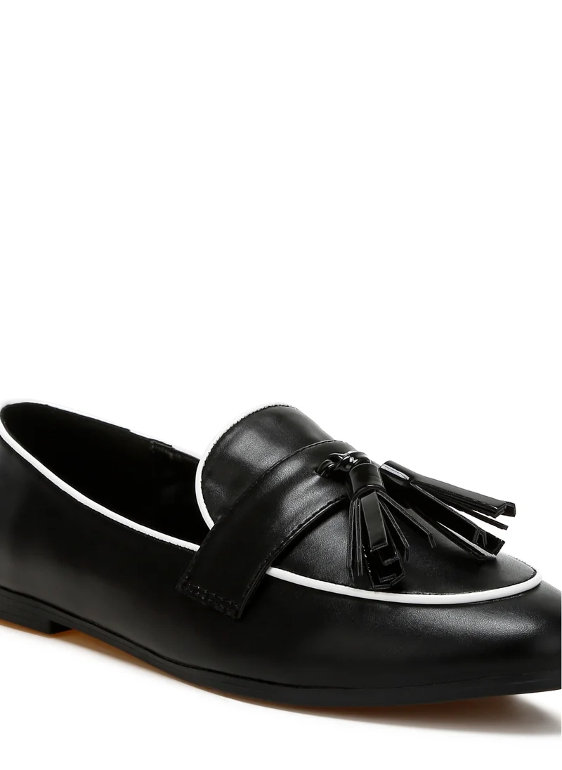 London Rag Dual Tone Tassel Loafers in Black