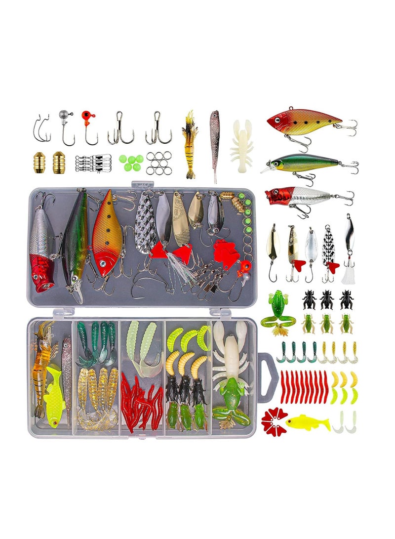 SYOSI Fishing Lures Kit for Freshwater Bait Tackle Kit for Bass Trout Salmon Fishing Accessories Tackle Box Including Spoon Lures Soft Plastic Worms Crankbait Jigs Fishing Hooks - Image 1