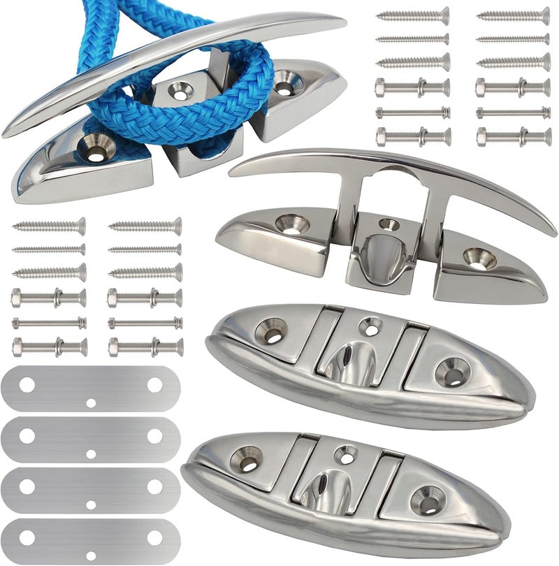 VEITHI 316 Stainless Steel Boat Folding Cleats Boat Dock Cleats 5/6/8.5 inch, Flip up Dock Cleat for Deck and Boat, Dock Cleats Folding Cleat Rope Cleat Boat Cleats with Fasteners (1,2,4,6 Pack) - Image 1