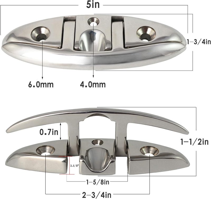 VEITHI 316 Stainless Steel Boat Folding Cleats Boat Dock Cleats 5/6/8.5 inch, Flip up Dock Cleat for Deck and Boat, Dock Cleats Folding Cleat Rope Cleat Boat Cleats with Fasteners (1,2,4,6 Pack) - Image 2