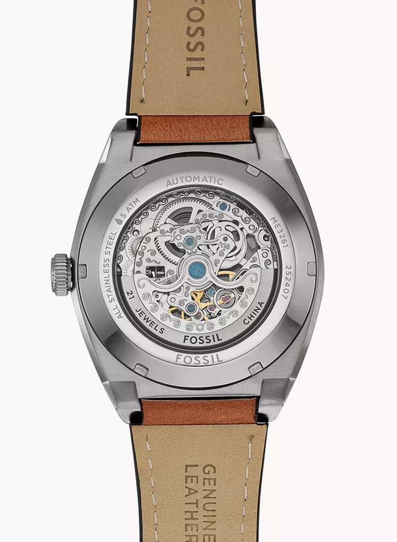 FOSSIL Men Everett Automatic Brown Leather Watch ME3261 - 42mm - Image 3