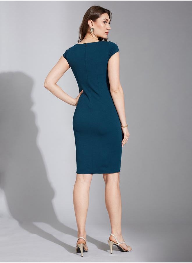 Miss Chase Pleated Chain Belt Tulip Hem Knee-Length Dress by Styli  - Image 3