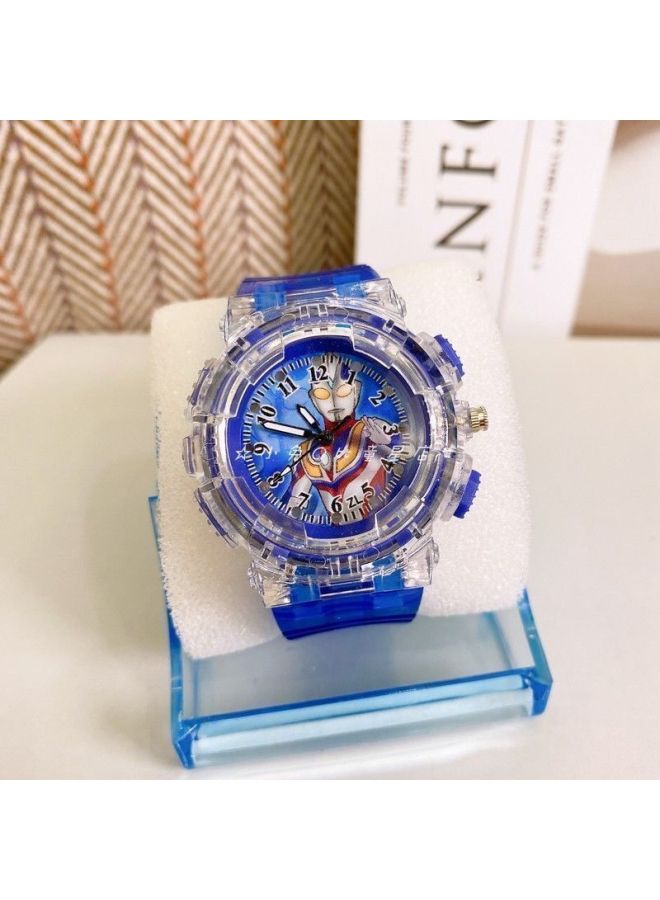 [5826 Collection] Children's Altman Watch Zeta Degas Serotligas Cartoon Watch Luminous Electricity-Color:Tiga Blue (led Flash + Time)-Specification:Watch + Free Battery + Small Gift + Luminous Bracelet  - Image 1