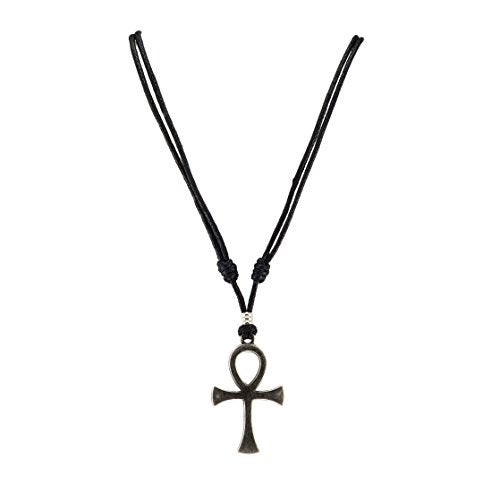 BlueRica Ankh Cross of Life on Adjustable Black Cord Necklace (Old Silver Finish) - Image 1