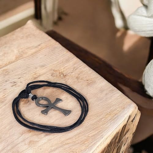 BlueRica Ankh Cross of Life on Adjustable Black Cord Necklace (Old Silver Finish) - Image 5