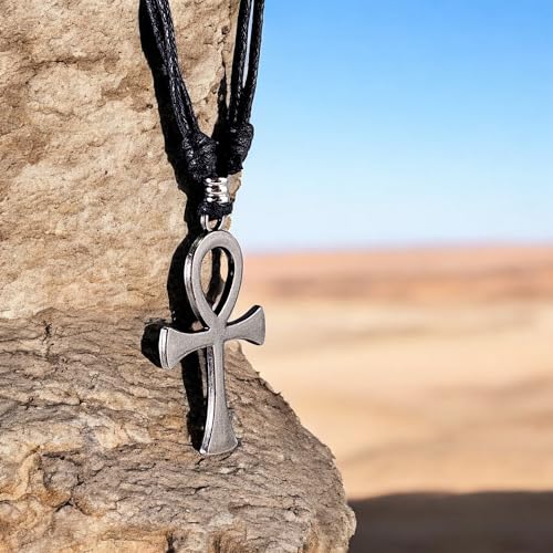 BlueRica Ankh Cross of Life on Adjustable Black Cord Necklace (Old Silver Finish) - Image 4