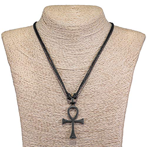 BlueRica Ankh Cross of Life on Adjustable Black Cord Necklace (Old Silver Finish) - Image 2