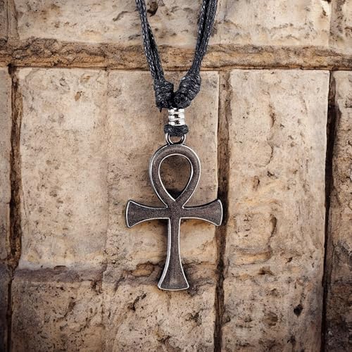BlueRica Ankh Cross of Life on Adjustable Black Cord Necklace (Old Silver Finish) - Image 3