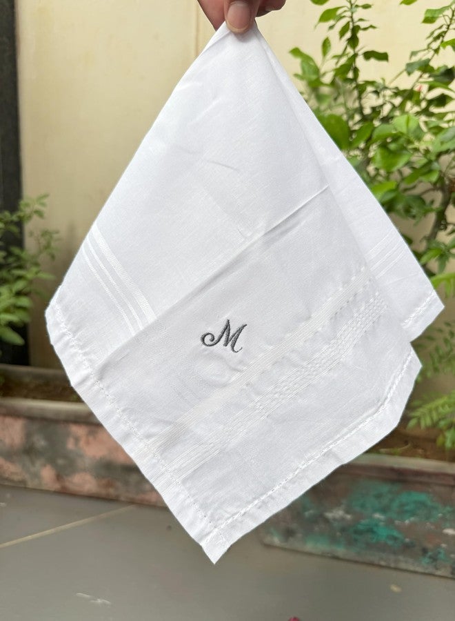 Hell Blues HB Initial Monogrammed Handkerchief for Men, 3 Piece Hand guided Embroidered Pure Cotton King size White Hanky Gift set (M) - Image 2