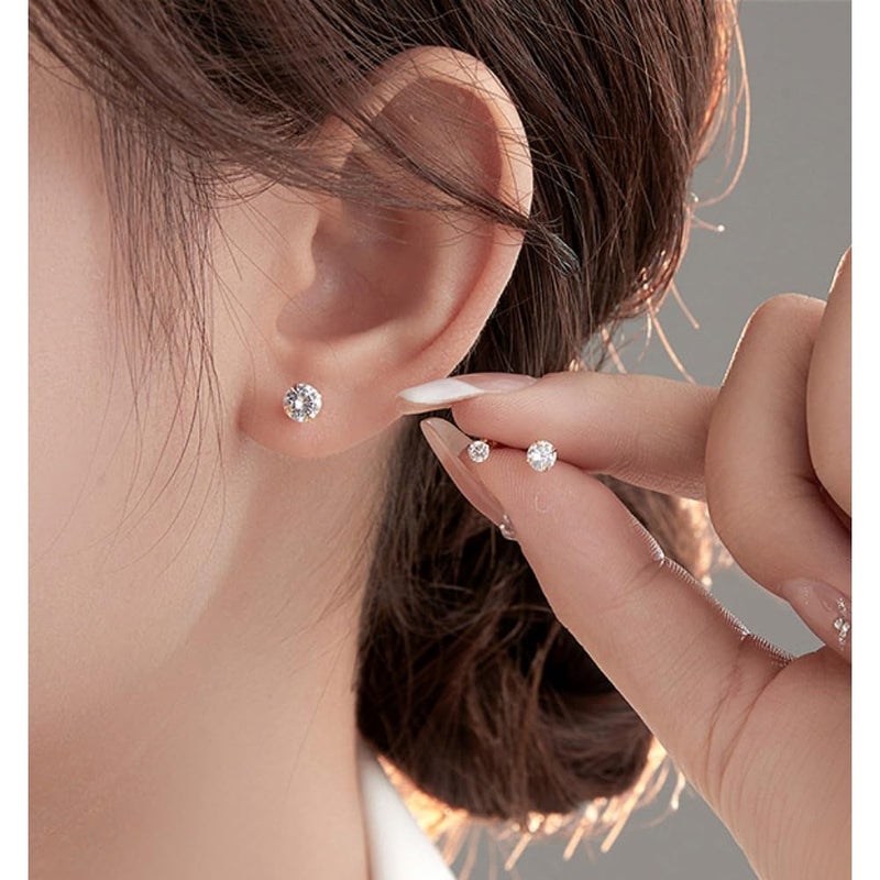 UNAHKTHY 14K Yellow Gold Round Cubic Zirconia Stud Earrings, Classic Solitaire Design with Secure Screw-Back Closure, Versatile Sizes (Yellow Gold, 3mm) - Image 2
