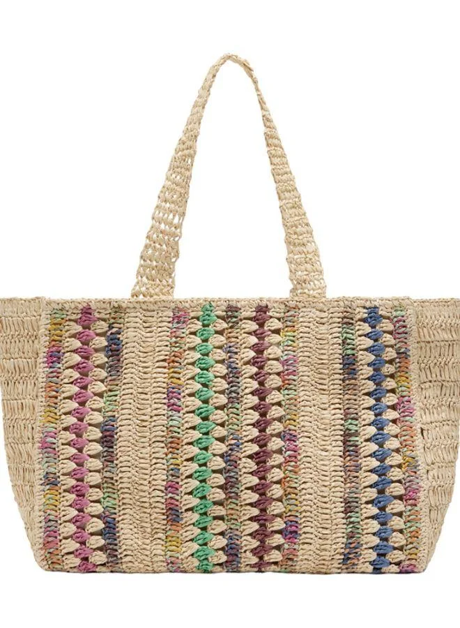 PARFOIS Multicolor Shopper Bag With Straw Effect