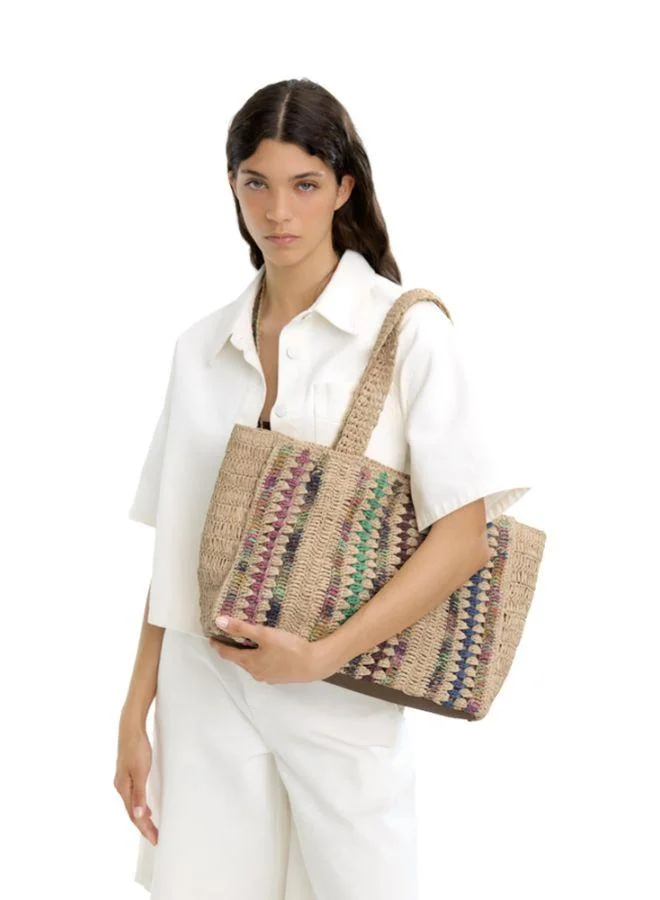 PARFOIS Multicolor Shopper Bag With Straw Effect