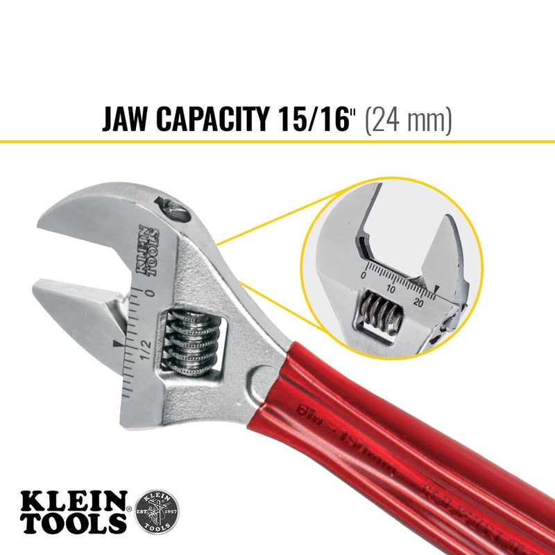 Klein Tools D507-6 Adjustable Wrench, Extra Capacity Jaw Forged Drive Wrench with High Polish Chrome Finish, 6-1/2-Inch - Image 3