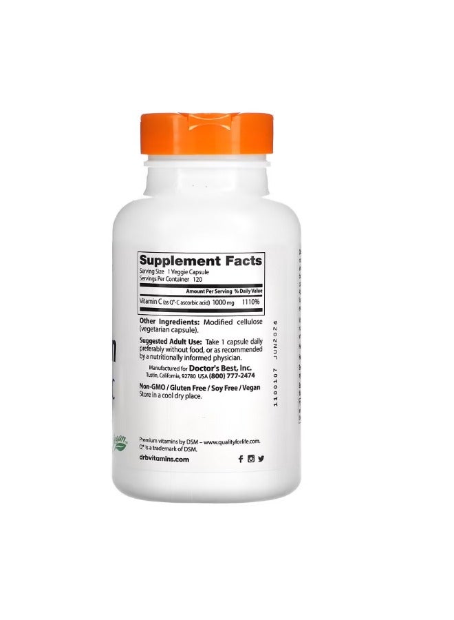دكتورز بست Vitamin C with QC 1000 mg 120 Veggie Caps - Image 2
