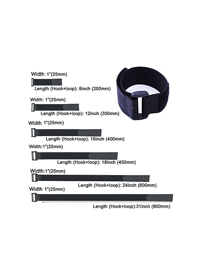 Green Tiger 10Pack Hook and Loop Cable Straps,Black Self-Adhesive Nylon Securing Cable Strap with Buckles,Adjustable Reusable Cinch Straps,1"x 16"Cord Organizer (1"X16") - Image 3