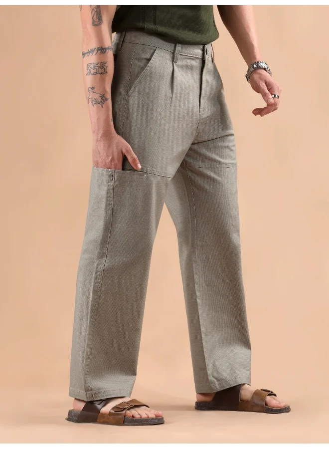 Beyoung Soft Beige Houndstooth Cargo Trouser