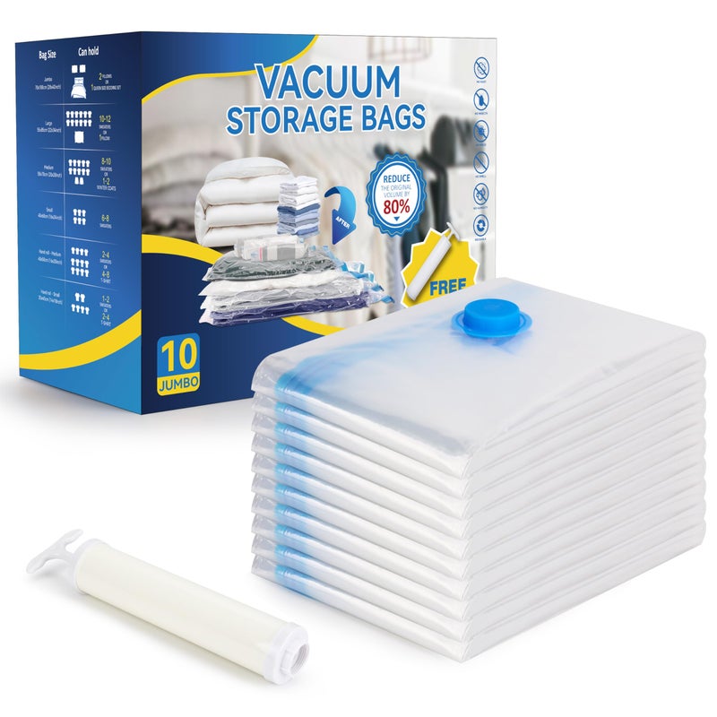 Simple Deluxe 10 Jumbo Vacuum Seal Bags with Hand Pump  Vacuum Storage Bags  Space Saver Bags for Comforters  Blankets  Bedding  Pillows  Clothes - Image 1