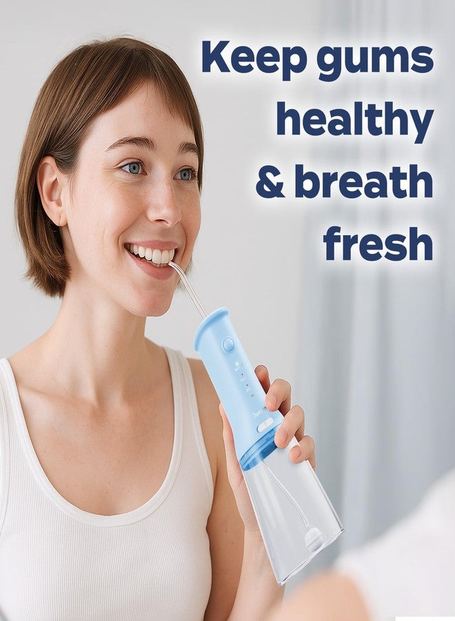 7AM2M Portable Water Flosser Cordless, Water Dental Flosser for Teeth with 3 Modes & 4 Jet Tips, IPX7 Waterproof, 350ML Rechargeable Oral Irrigation Cleaner for Travel and Home Use (Light Blue - Image 5