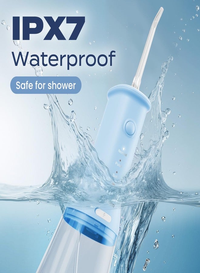 7AM2M Portable Water Flosser Cordless, Water Dental Flosser for Teeth with 3 Modes & 4 Jet Tips, IPX7 Waterproof, 350ML Rechargeable Oral Irrigation Cleaner for Travel and Home Use (Light Blue - Image 4