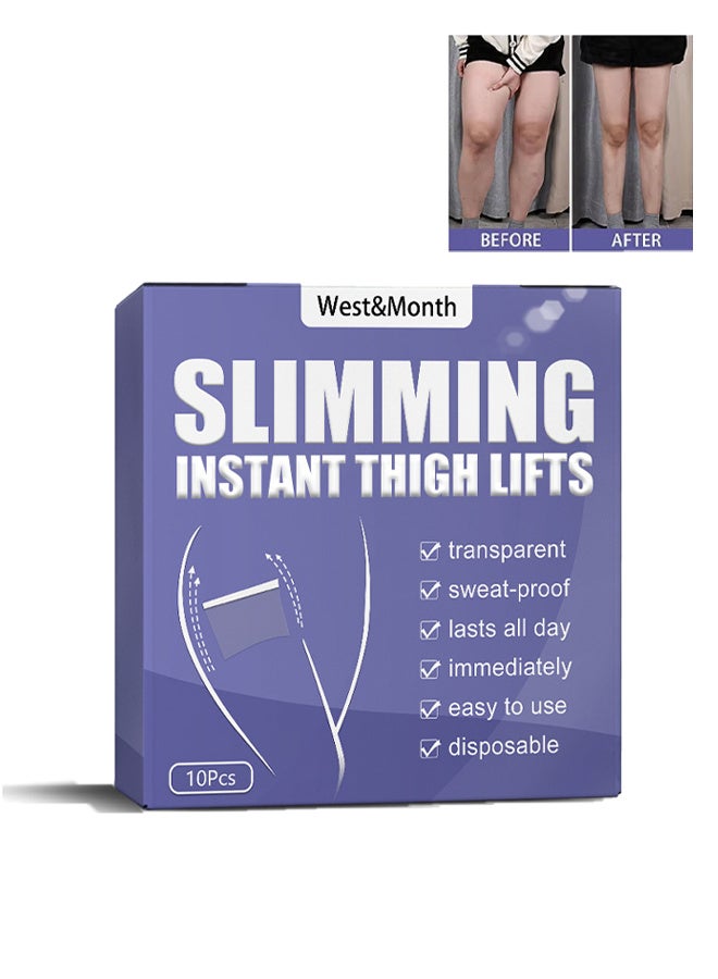 West&Month 10Pcs Thigh Lift Tape, Transparent lifting Adhesive Bandage Patch, for Leg Body Sagging Skin Fat Anti Chafing Ultra Thin Inner Paste Waterproof Pad - Image 1