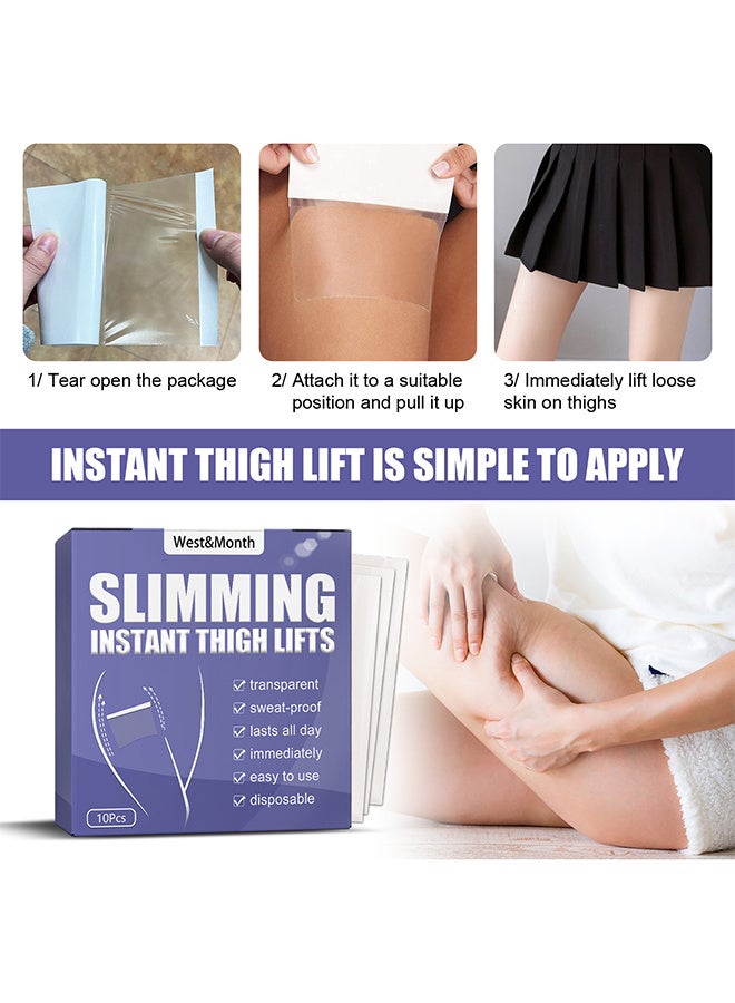West&Month 10Pcs Thigh Lift Tape, Transparent lifting Adhesive Bandage Patch, for Leg Body Sagging Skin Fat Anti Chafing Ultra Thin Inner Paste Waterproof Pad - Image 3