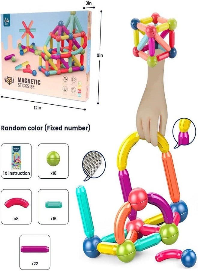 Rob Cube Magnetic Balls and Rods Building Blocks Set, 3D Magnetic Building Blocks for Kids - 64 Pieces Building Rods for STEM for Boys and Girls Ages 3 and Up  - Image 2