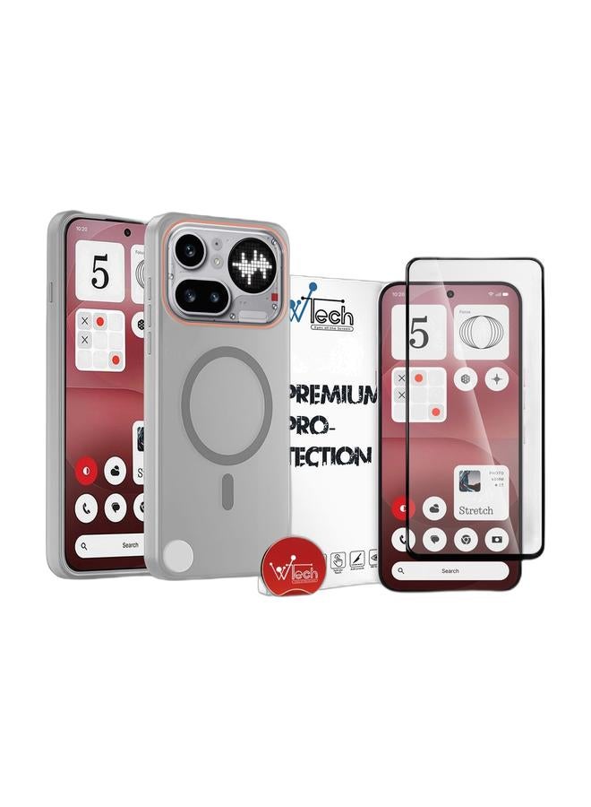 Wtech Nothing Phone (4a) Pro 5G 2026 Hybrid Translucent Magsafe with Magnetic Charging Raised Camera Lips Elegant Look Case Cover (MCMPMN) - Grey & Nothing Phone (4a) Pro 5G 2026 Premium E2E Series Full Glue Full Cover Tempered Glass Screen Protector (MSGECN) - Clear/Black Bundle - Image 1