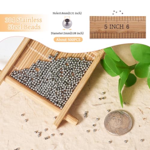 Mega Pet 500pcs 2mm 304 Stainless Steel Round Beads Metal Tiny Smooth Rondelle Loose Spacer Ball Beads for DIY Bracelet Necklace Jewelry Crafts Making Hole: 0.8mm - Image 3