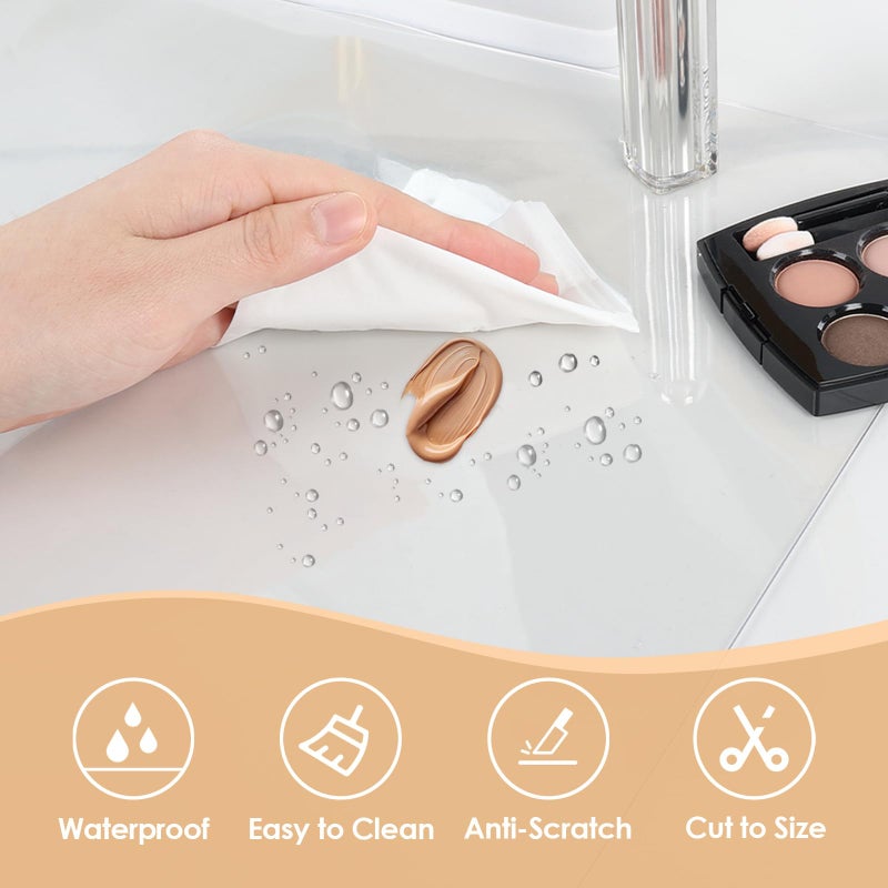 TOHONFOO Makeup Mat for Vanity Top 23.6 x 11.8 in, PVC Desk Mat - Easy to Clean, Waterproof & Oilproof Vanity Accessories - Clear - Image 3