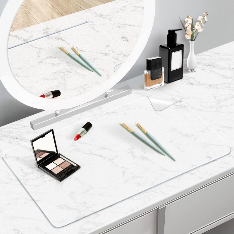 TOHONFOO Makeup Mat for Vanity Top 23.6 x 11.8 in, PVC Desk Mat - Easy to Clean, Waterproof & Oilproof Vanity Accessories - Clear - Image 1