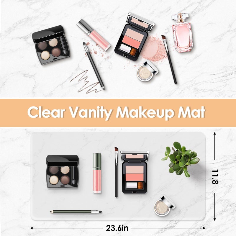 TOHONFOO Makeup Mat for Vanity Top 23.6 x 11.8 in, PVC Desk Mat - Easy to Clean, Waterproof & Oilproof Vanity Accessories - Clear - Image 2