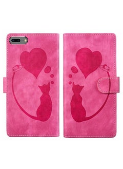 For iPhone 7 Plus / 8 Plus Pen Heart Cat Embossed Leather Phone Case(Pink)
