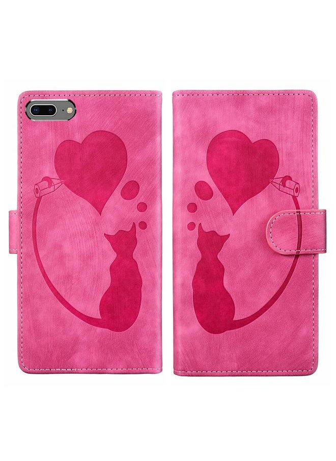 erorex - For iPhone 7 Plus / 8 Plus Pen Heart Cat Embossed Leather Phone Case(Pink) - Image 1