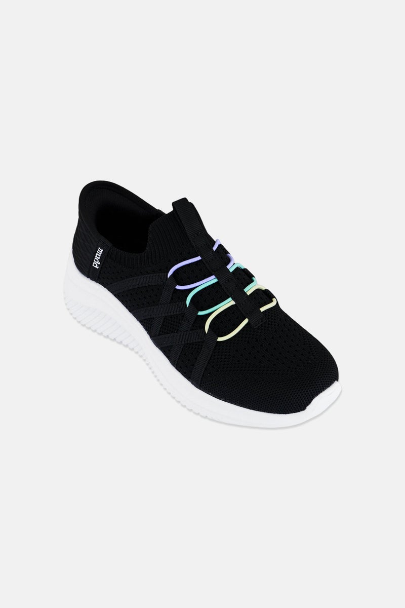 Mudd أحذية زلاّقة للبنات بشعار العلامة التجارية، سوداء - Image 1