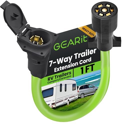 GEARit 7-Way Trailer Extension Cord (1 Foot) 7-Pin Trailer Plug Inline Cord Wire Harness Cable Double Prongs Connector for Gooseneck Hitch, Truck, Camper, RV - 1ft feet - Image 1