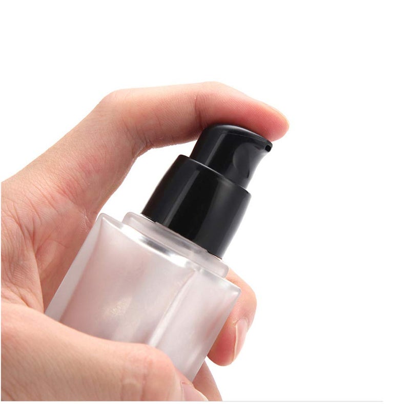 USRommaner 4 Pack,1 oz/30ml Matte Glass Essence Lotion Pump Bottle,Empty Square Cosmetic Container Travel Liquid Foundation Base Dispenser Vials with Pressure Pump,Golden Lid - Image 2