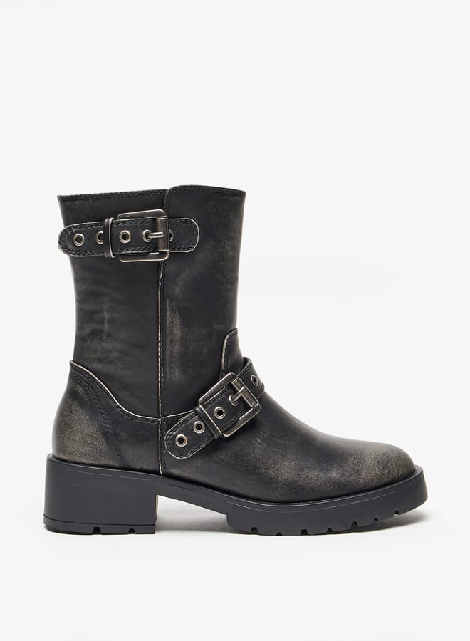 Lee Cooper Womens Buckled Strap Accent Boots with Zip Closure and Block Heels - Image 1