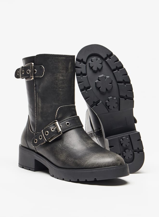 Lee Cooper Womens Buckled Strap Accent Boots with Zip Closure and Block Heels - Image 4