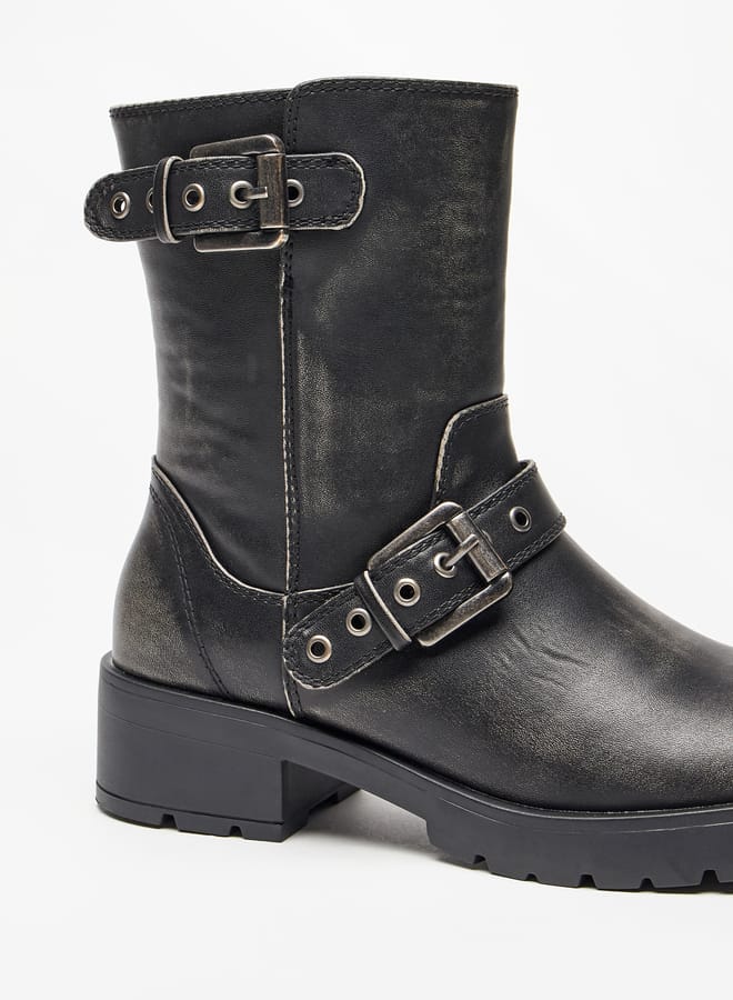 Lee Cooper Womens Buckled Strap Accent Boots with Zip Closure and Block Heels - Image 5