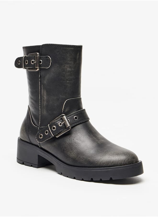 Lee Cooper Womens Buckled Strap Accent Boots with Zip Closure and Block Heels  - Image 1