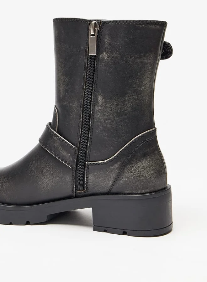 Lee Cooper Womens Buckled Strap Accent Boots with Zip Closure and Block Heels
