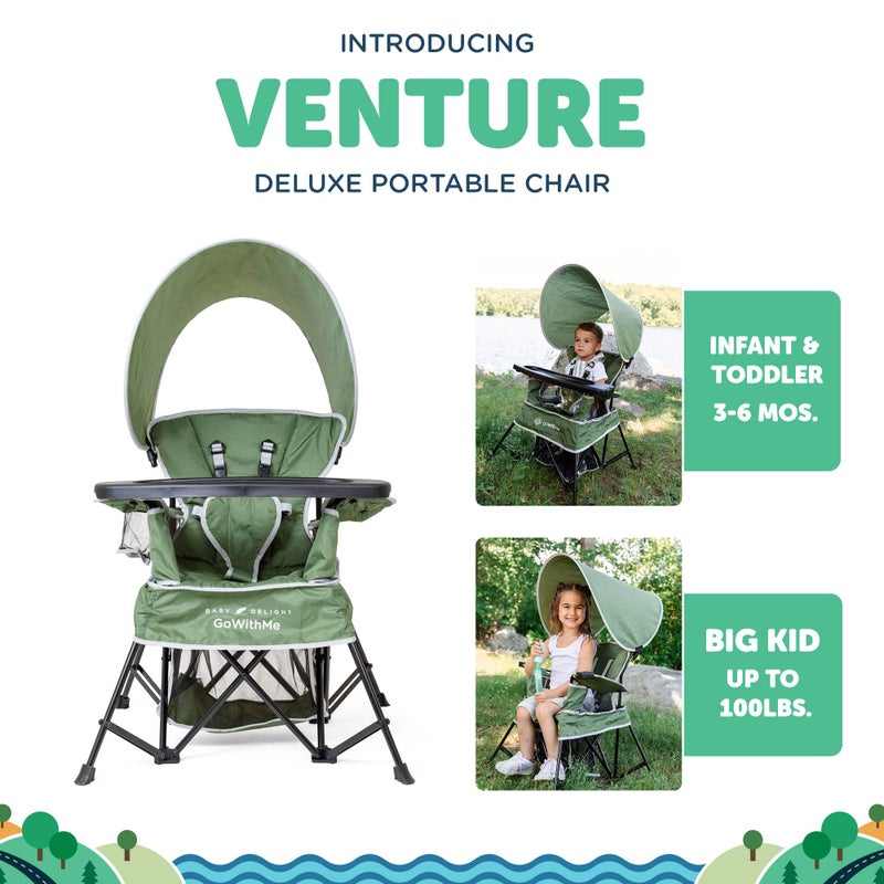 Baby Delight Go with Me Venture Portable Chair | Indoor and Outdoor | Sun Canopy | 3 Child Growth Stages | Moss Bud Green - Image 3