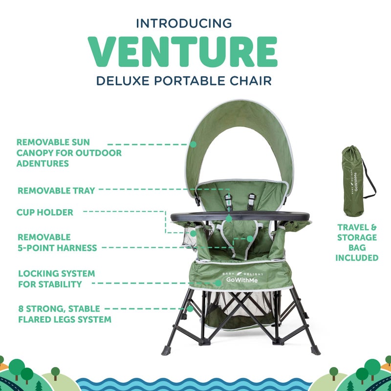 Baby Delight Go with Me Venture Portable Chair | Indoor and Outdoor | Sun Canopy | 3 Child Growth Stages | Moss Bud Green - Image 2