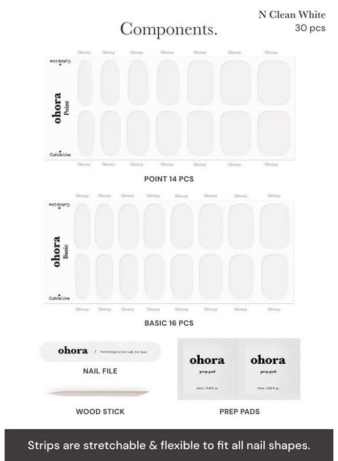 ohora Semi Cured Gel Nail Strips (N Clean White) - White, Solid, Works with Any UV/LED Lamps, Salon-Quality, Long Lasting, Easy to Apply & Remove - Includes 2 Prep Pads, Nail File & Wooden Stick - Image 3