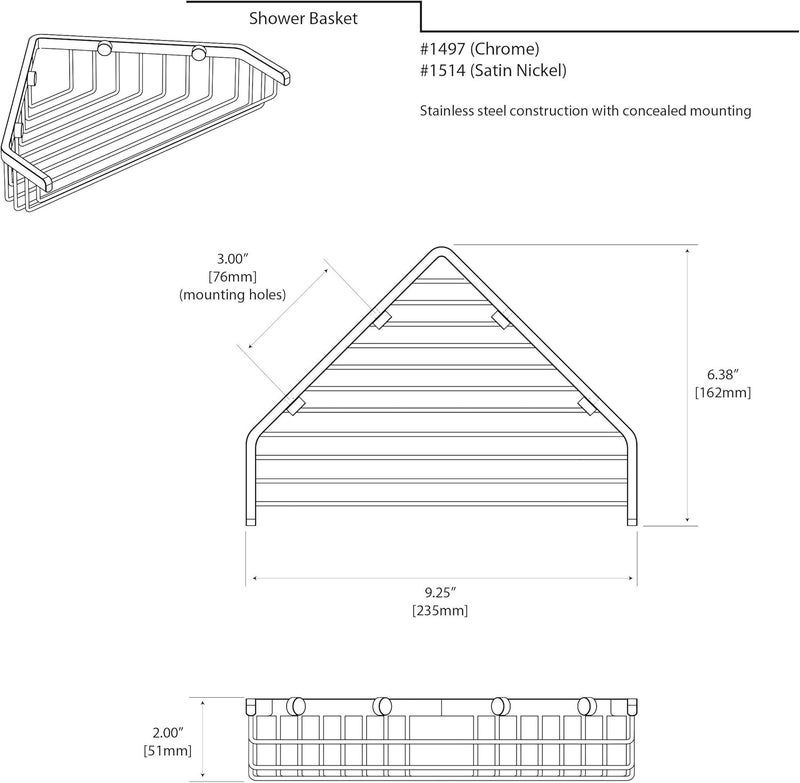 gatco سلة دش جاتكو 1497MX 925 باللون الأسود غير اللامع، مثبتة على الحائط، من الفولاذ المقاوم للصدأ، رف زاوية للدش، منظم زاوية الحمام باللون الأسود غير اللامع - Image 3