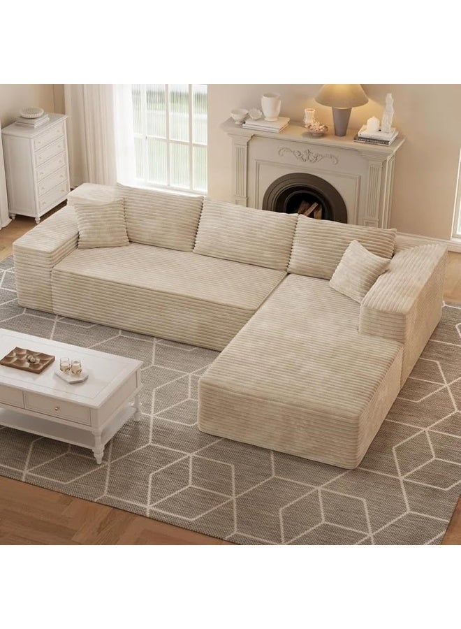 Generic Stylish L Shaped Fabric Sofa  A Modern Corner Sectional for Sophisticated Living (Beige, LEFT BED) 
