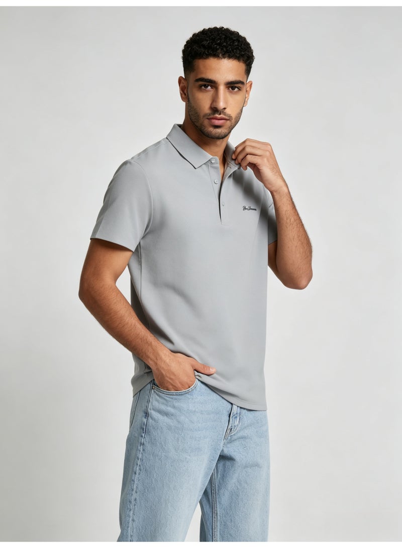 بين شيرمان Ben Sherman Men’s Light Grey Solid Embroidered Short Sleeve Polo Shirt - Image 4